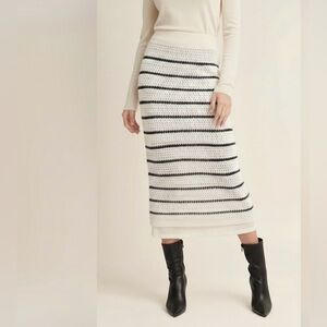 Evolutionary Mid-Rise Striped Sweater Skirt – Size L – Ivory/Black – NWT